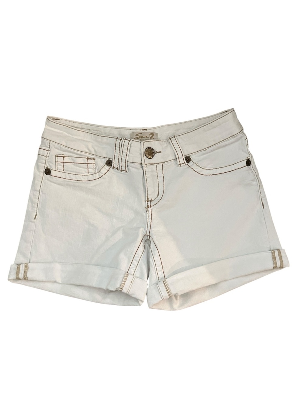 Seven7 White Rolled-Hem Denim Shorts 98% Cotton 2% Stretch Size 8